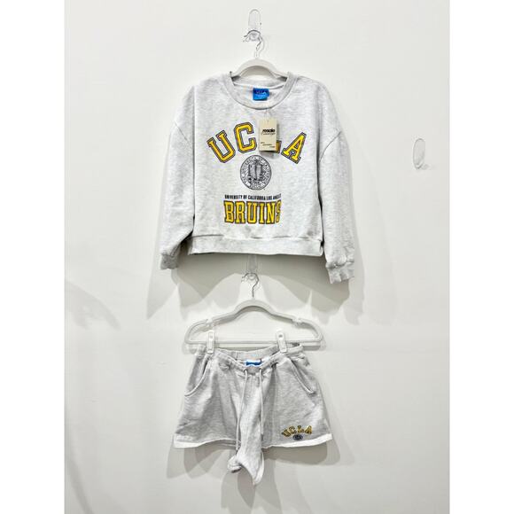 UCLA Sweat Set: Pullover Sweatshirt and Drawstring Shorts Gray Women's Size M - Picture 1 of 6
